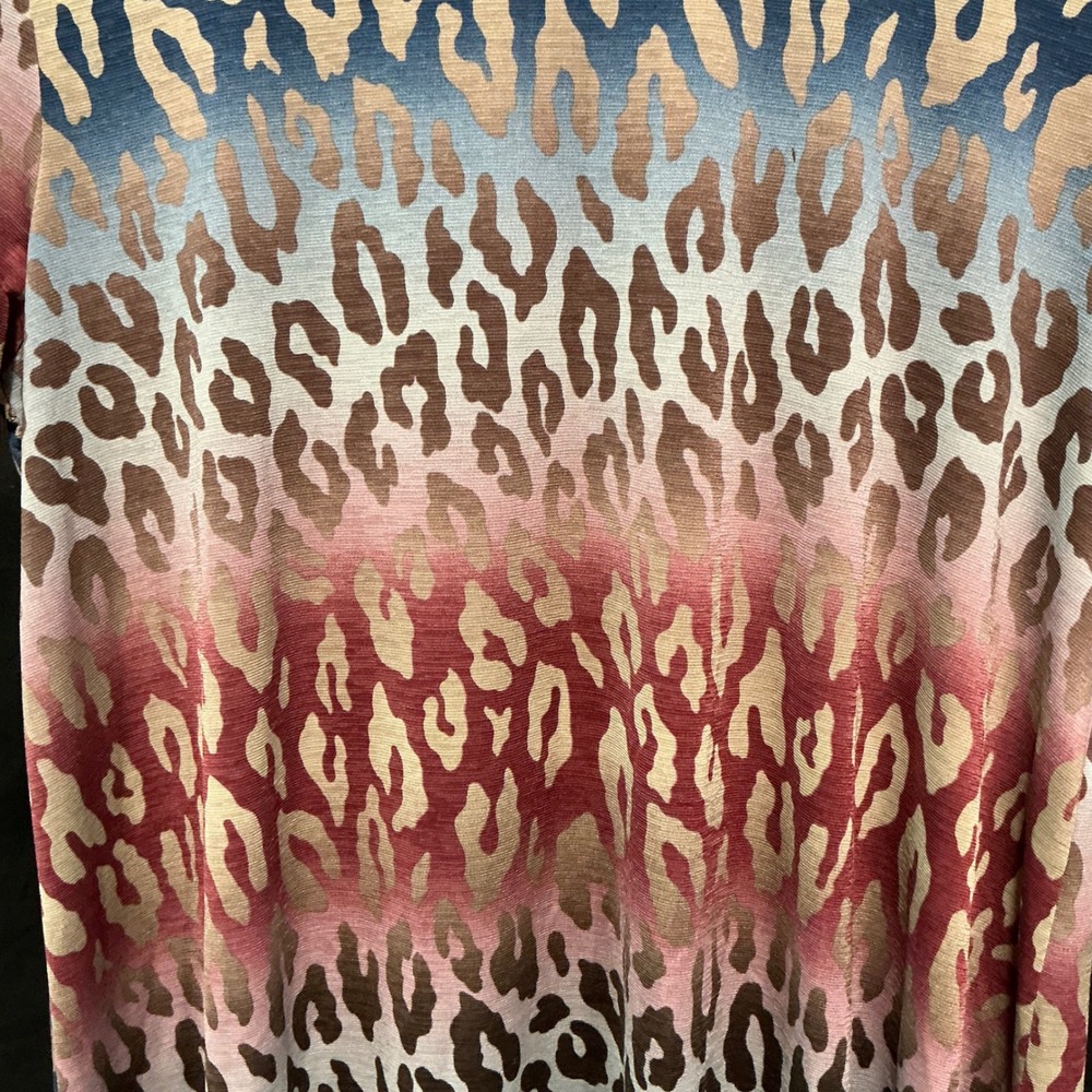 Paisley Grace Tunic Top Leopard Print Ombre Multicolor Criss Cross Short Sleeve - Picture 2 of 5